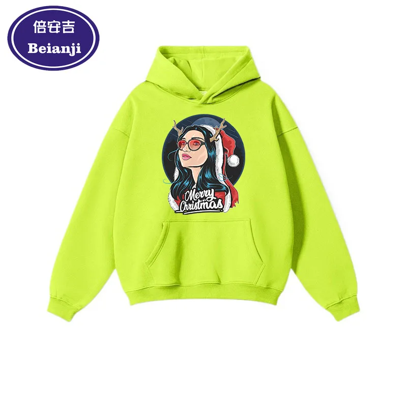Beianji Christmas men's hoodie casual long sleeve thick pullover men's and women's Christmas beauty cartoon 3D printed pullover