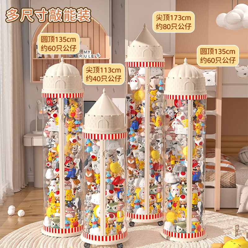 Transparent Doll Storage Bucket Zipper Access Plastic Plush Toy Organizer Optional Wheels Light Castle Shape In Small Medium
