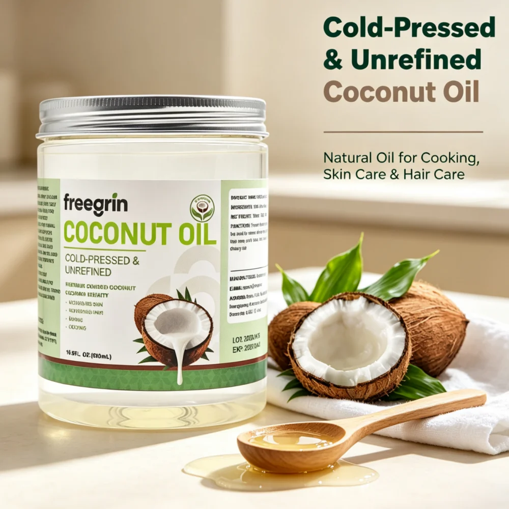 100% Natural Organic Coconut Oil Cold Pressed Virgin Moisturizing Nourishing for Skin Hair Body Care Skin Repair Moisturizer Hot