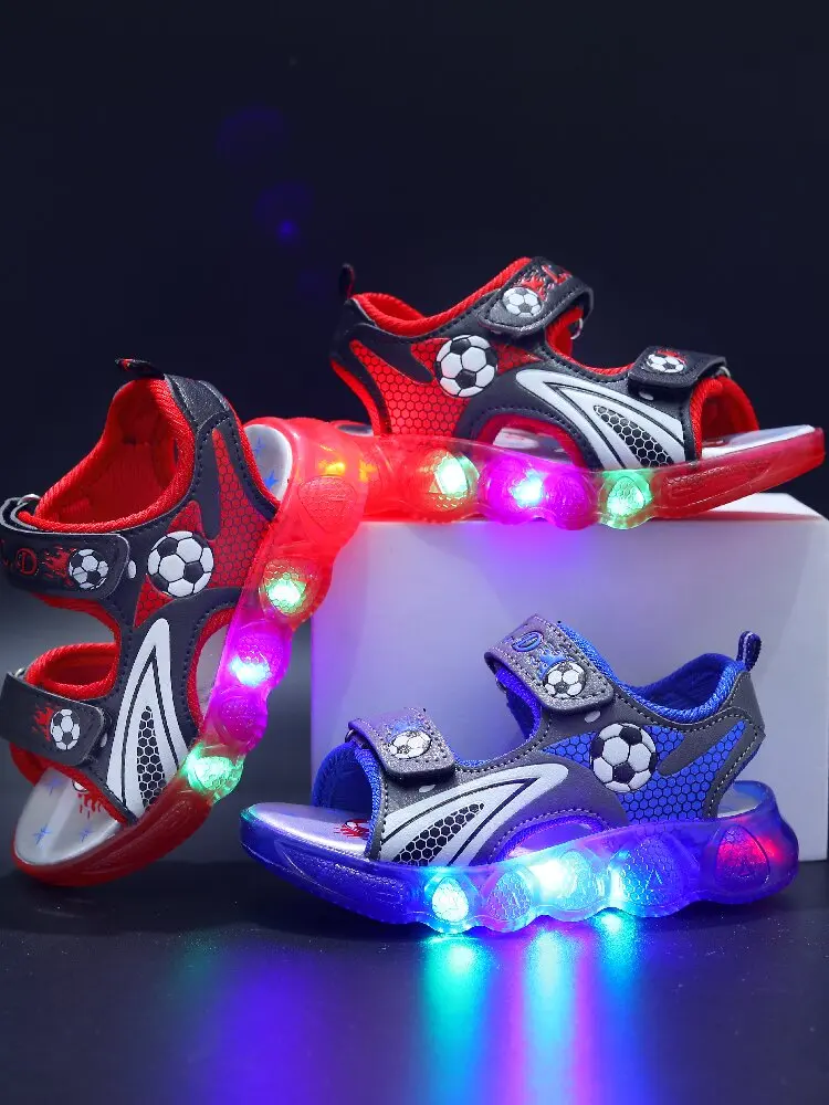 MGO Kids Summer Light Shoes Boys Sandals Children Beach Shoes 1-6 Years Old Soft-Soled Boys Blue Football Sandals.
