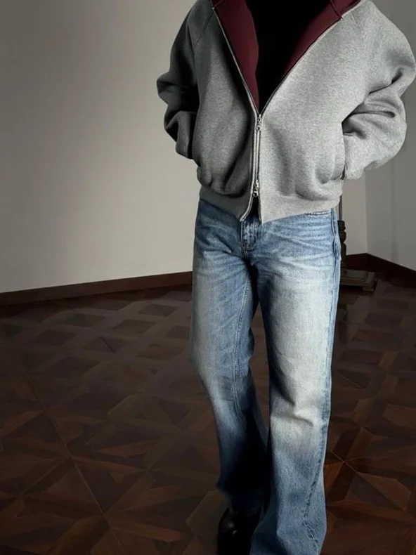 

Мужская толстовка с капюшоном American Sle Boxy Fit Jaet, весенне-осенний дизайн для пар, полиэфирное волокно с застежкой-молнией Long Sve