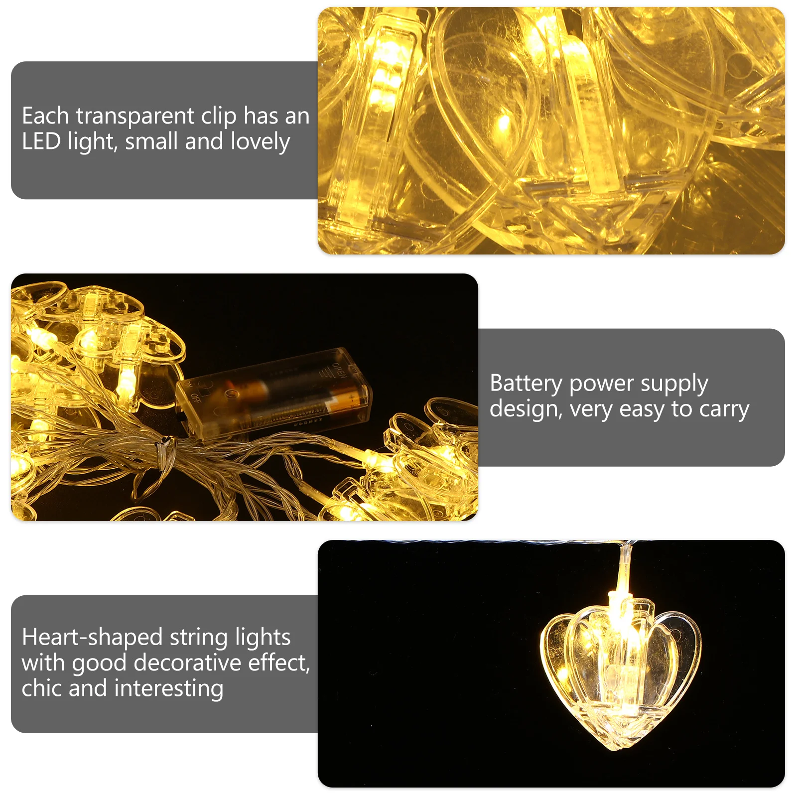 

1 Set Led Heart Photo Clip String Lights Warm White -Powered Decorative Room Light For Parties Dorms Galleries Creative