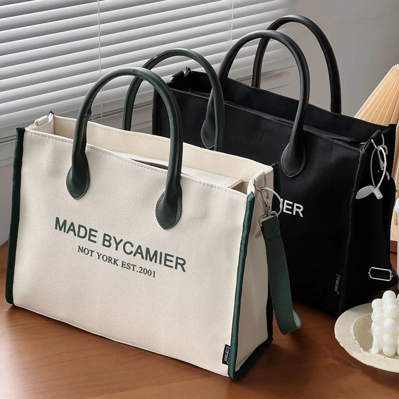 

Женская сумка-мессенджер Hylhexyr на плечо с буквенным принтом, вместительная утолщенная холщовая квадратная сумка-тоут с молнией