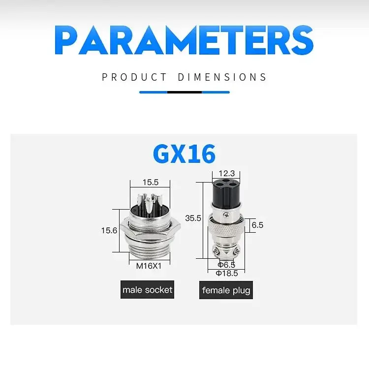 5Set GX12 GX16 Connectors 2pin 3pin 4pin 5pin Aviation Plug Socket Female Male Fixed Fixing Type Electrical Cable Wire Connector