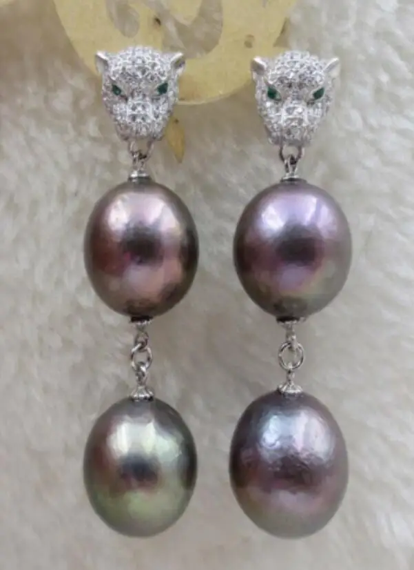 

BLACK huge Big near round Leopard head pearl earrings