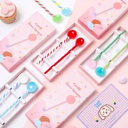 Macaroon Color Glass Coffee Scoops Dessert Teaspoons with Twist Handle Gift Box 2 Set Milk Spoon Cafe Accessories