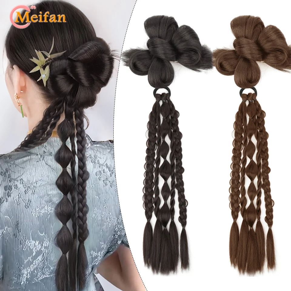 MEIFAN Lantern Bubble Ponytail and Chignon Synthetic New Chinese Style Female National Wind Twist Braid Hight Low Tied Ponytail