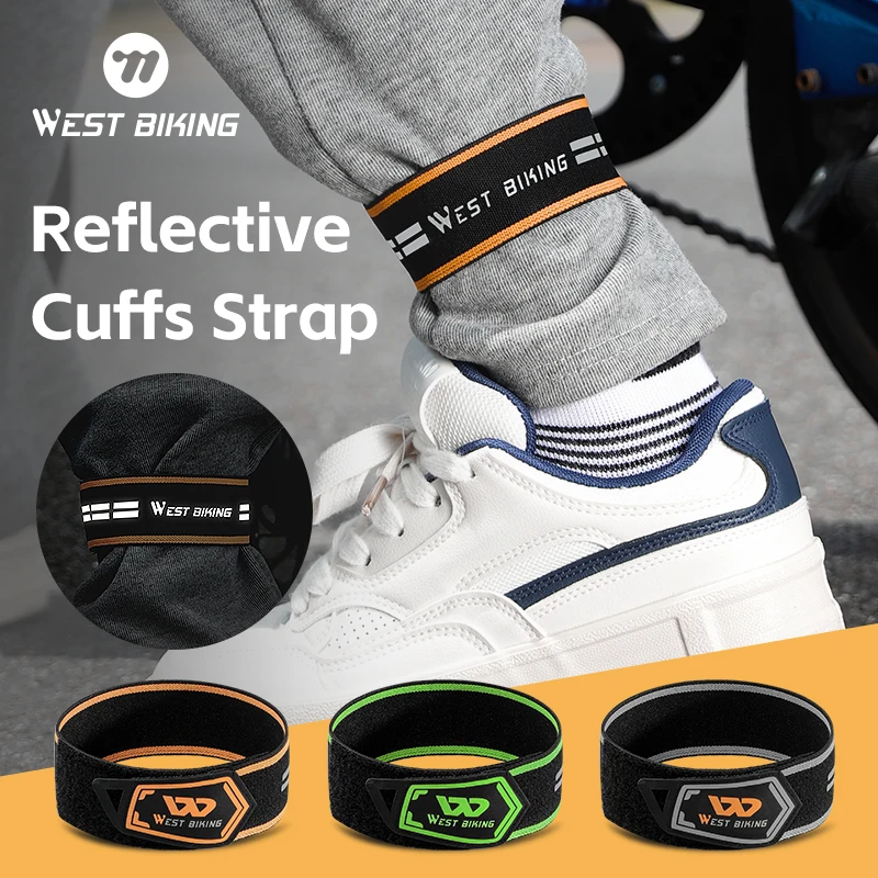 WEST BIKING Reflective Cycling Cuffs Straps Portable Elastic Band Safety Sports Ankle Pants Sweatband Durable Bike Legs Strap