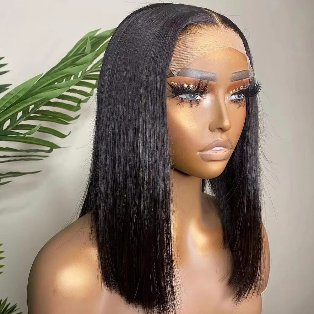 

13x4 Straight Lace Frontal Wig Bob Pre Plucked 4x4 Closure Lace Front 100% Human Hair Brazilian Remy Bone Straight Short Bob Wig