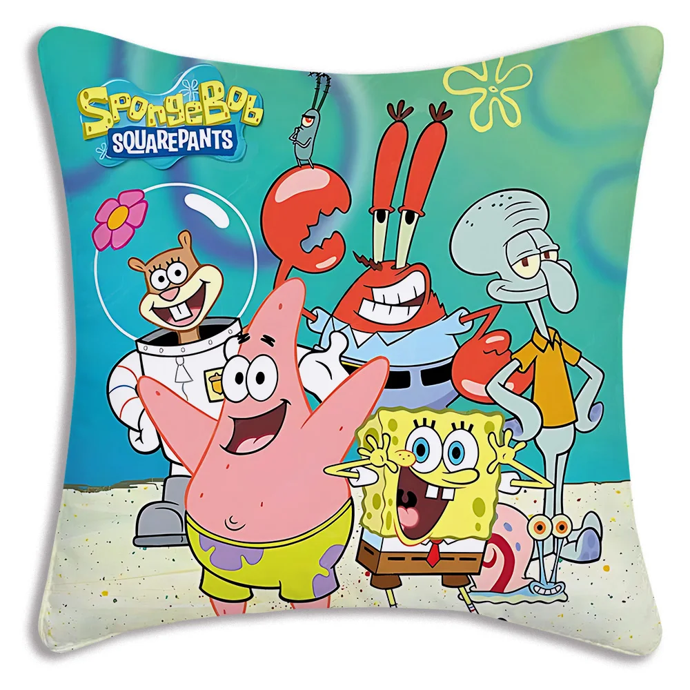 Cartoon Kissen bezüge Cartoon Sofa dekorative nach Hause doppelseitigen Druck kurze Plüsch niedlichen Kissen bezug S-S-Spongebobs