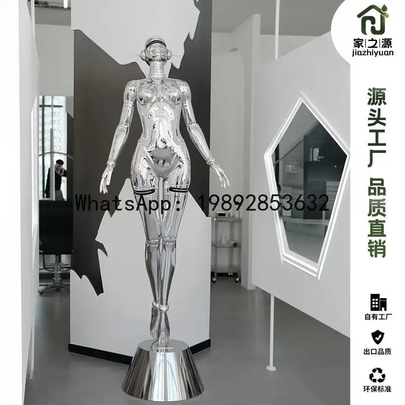 

XL Koshiba Mechanical Girl Gaming Internet Cafe Electroplated Sculpture Living Room Soft Decoration Floor Ornament