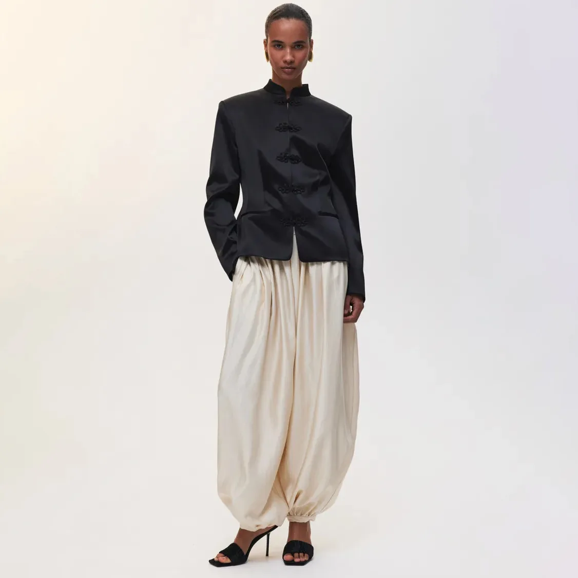PUAL Luxury Satin Lantern Pants 2025 | High-Waisted Ruched Baggy Trousers | Elastic Cuff Harem Pants | Elegant Loose-Fit Women's