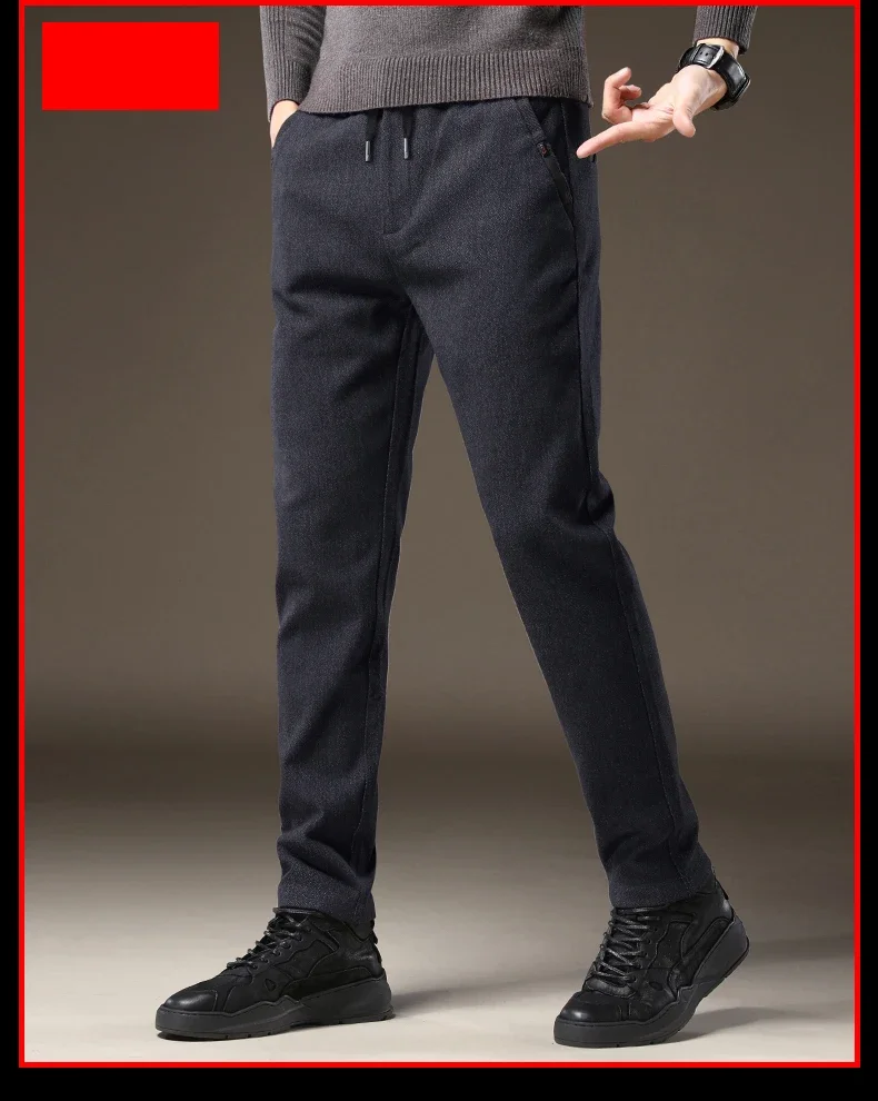 Hochwertige Herren-Herbst-Winter-Hose, Business-Stretch, Dick, Slim Fit, Arbeitshose mit Elastischem Bund, Gebürstet, Schwarz, Grau, Casual-Hose für Männer – Detail 13