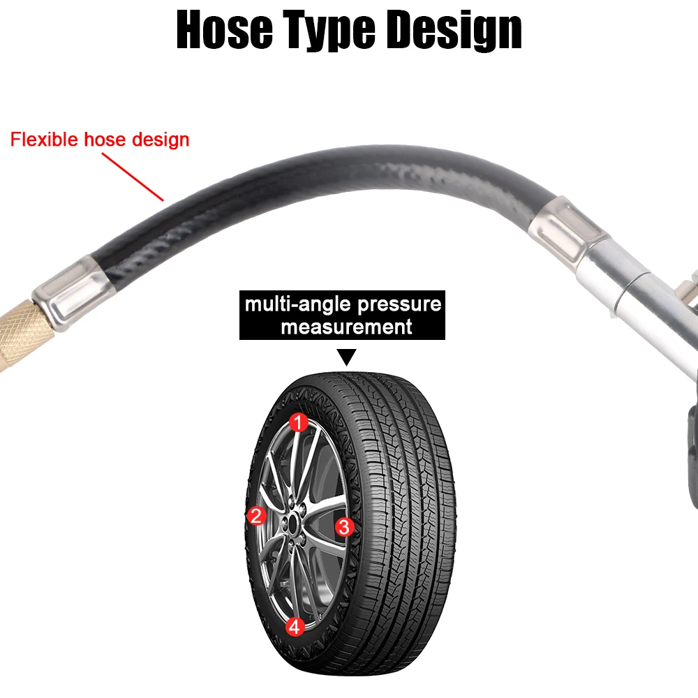 Монитор для автомобильной системы мониторинга мотоцикла, тестер воздуха в шинах, высокоточный манометр в автомобильных шинах с длинной трубкой 0-100PSI