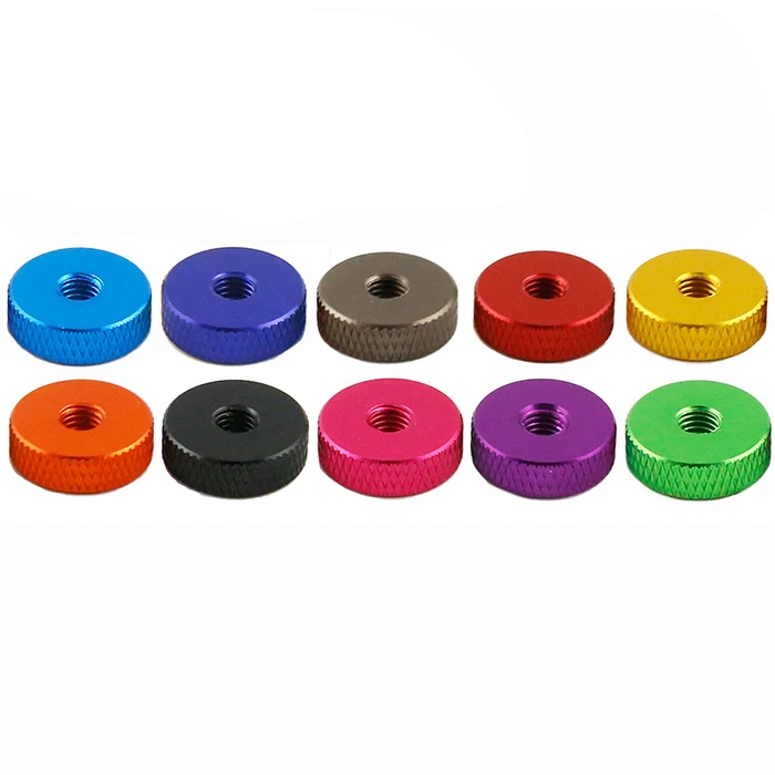 M3 M4 M5 M6 Colorful Aluminum Alloy Through Hole Flat Knurled Nut Thin Hand Screwed Nut Knurled Round Nut Thickness 5mm