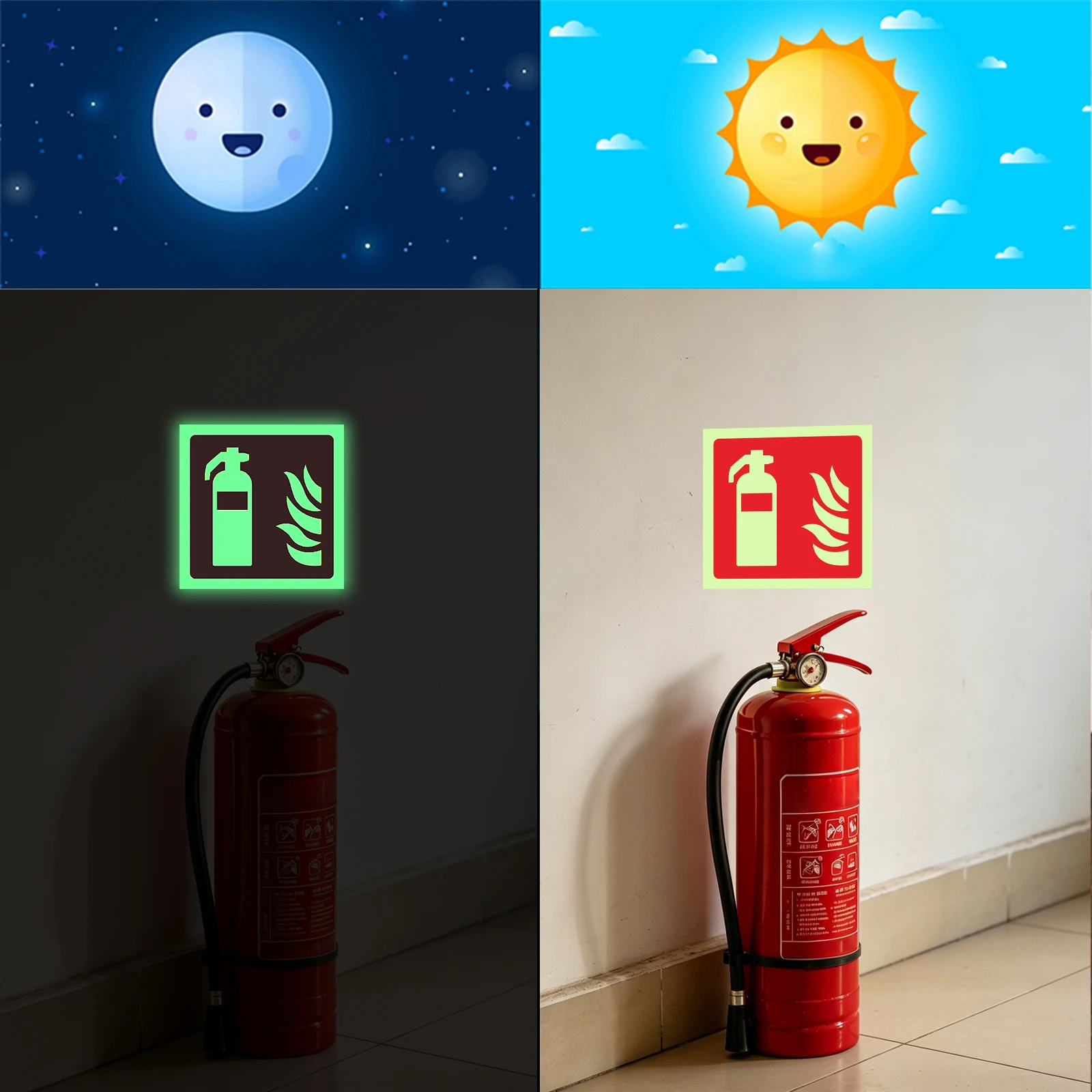 

1 Piece - 4In/10.1Cm Luminous Fire Safety Sign, Self-Luminous Fire Safety Product Identification Sticker, Public Space Safety Warning Sticker, Night-Luminous Fire Safety Device Warning Sticker