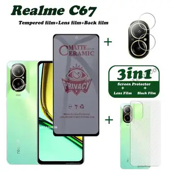 Realme C67 안티 스파이 프라이버시 강화 유리 소프트 필름, 스크린 보호대, 렌즈 필름, 후면 필름, 3in 1 