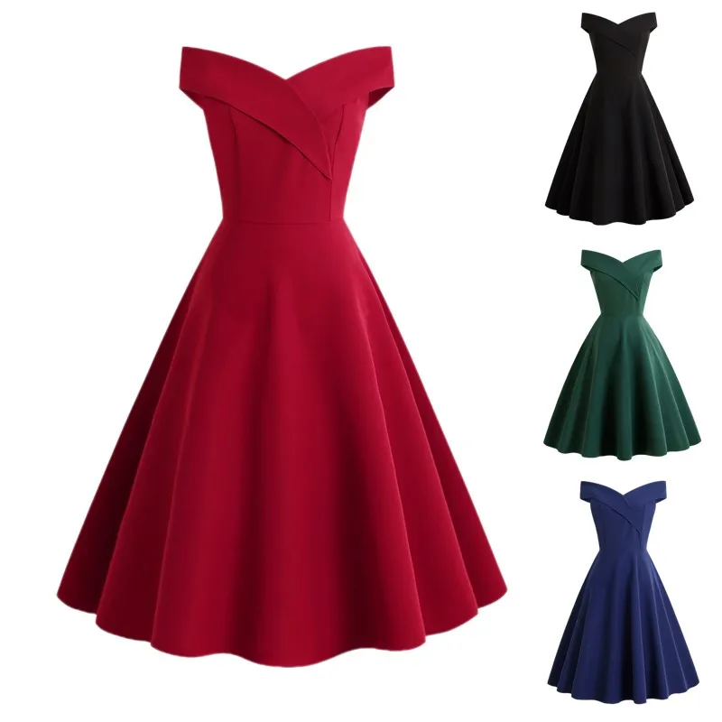 Damskie letnie sukienki Vintage 60s 70s Hepburn dekolt z dekoltem duża huśtawka sukienka Rockabilly talią na imprezę Cosplay kostium