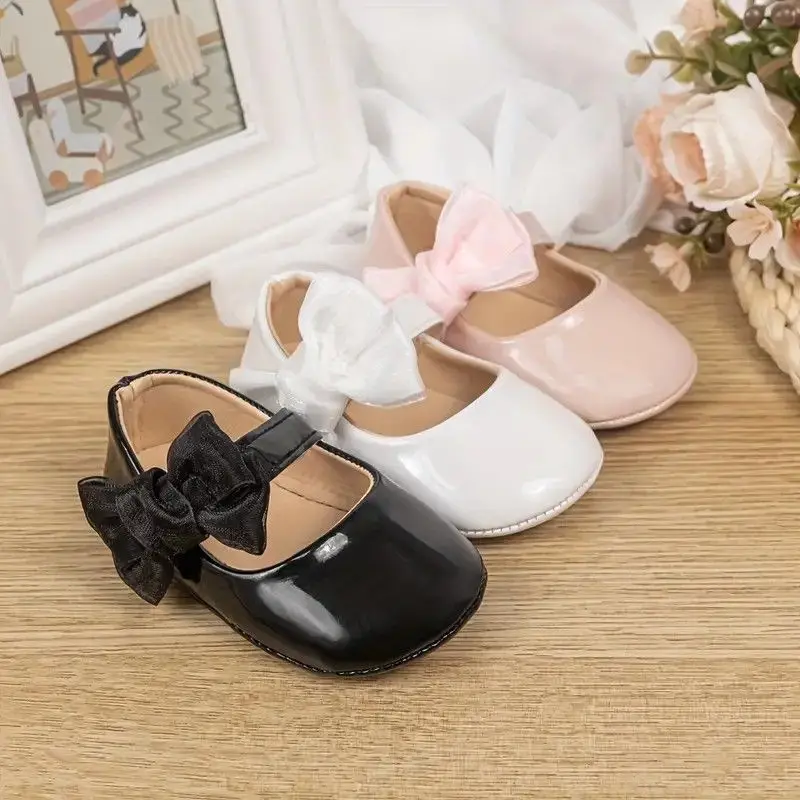 

Toddler Girls' Fashionable Bowknot Princess Shoes, Comfortable Soft Mary Jane Flat Shoes Suitable For Parties And Various Activi