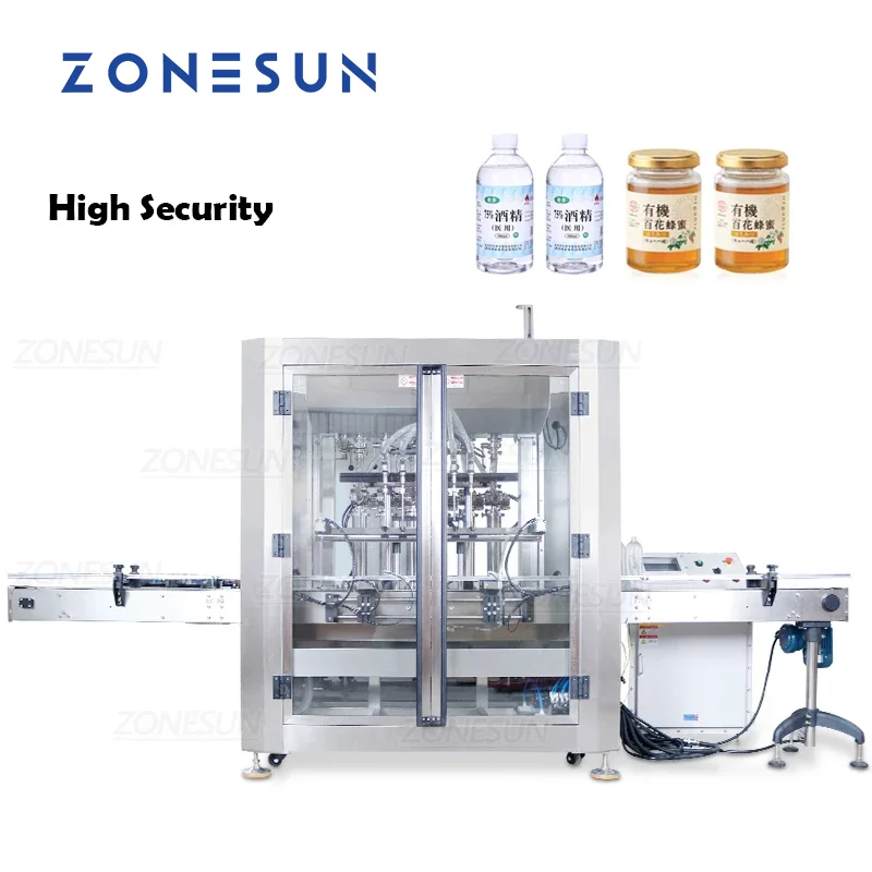 ZONESUN Vertical Explosion Proof Shampoo Inflammble Liquid Cream Ketchup Servo 6 Heads Filling Machine for Production Line