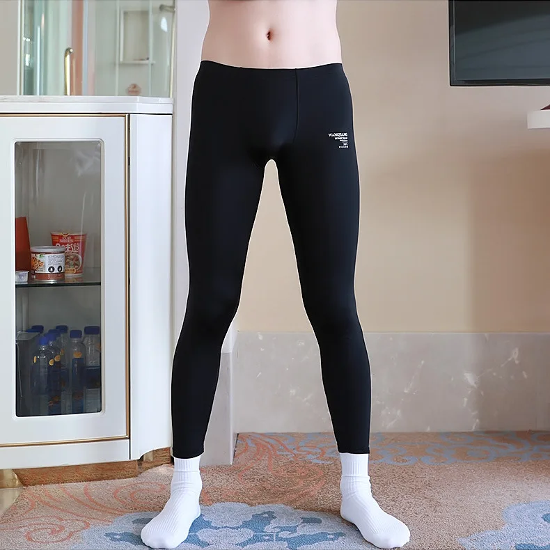 Solid color men's long johns tight elastic leggings elastic spring and summer sweat-absorbing long johns