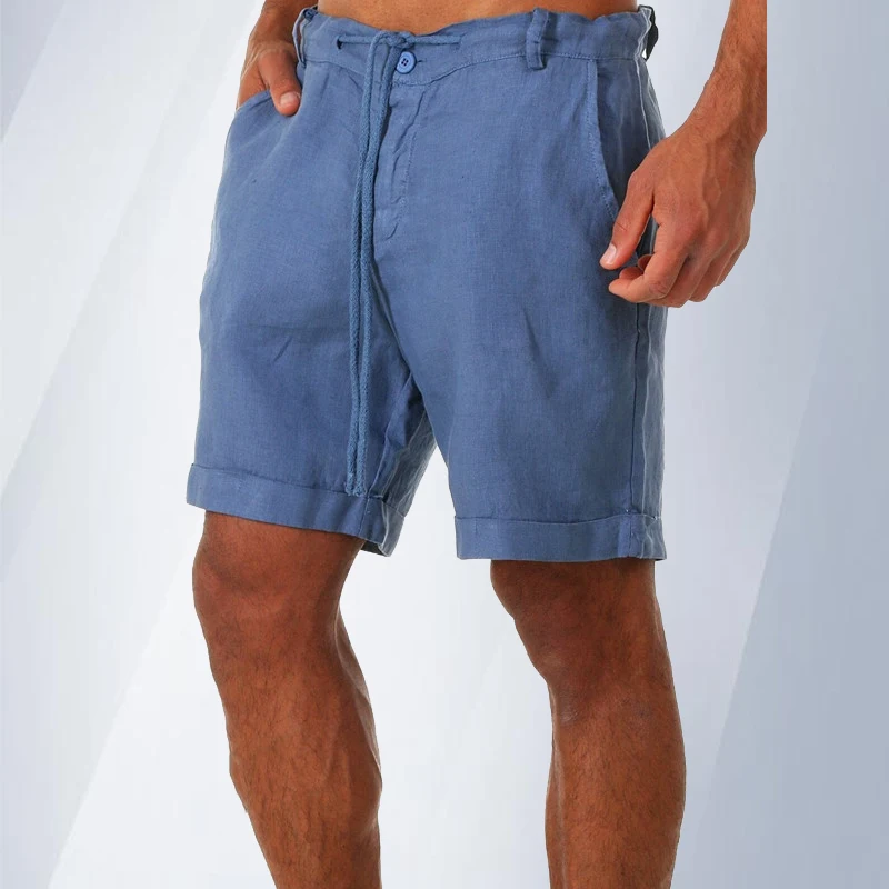 Pantalones cortos de lino para hombre, Shorts de algodón para la playa, holgados, sólidos, moda de verano