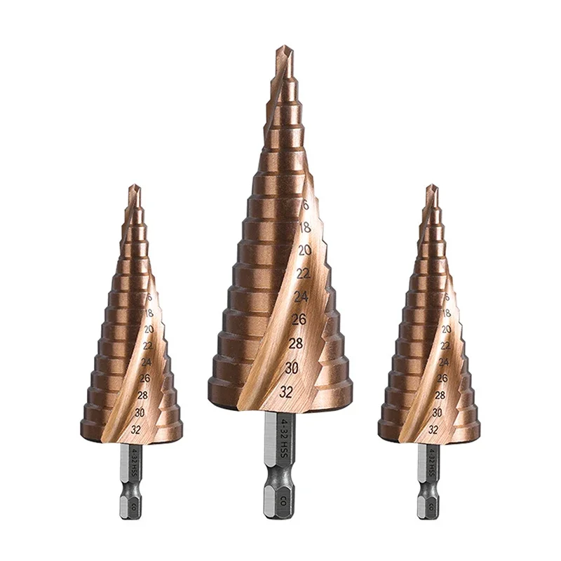 1pcs 4-12/4-20/4-32mm Spiral Groove Step Drill Bit M35 Cobalt Step Drill Bit Metal Taper Drill HSS Titanium-Coated Drill Bit