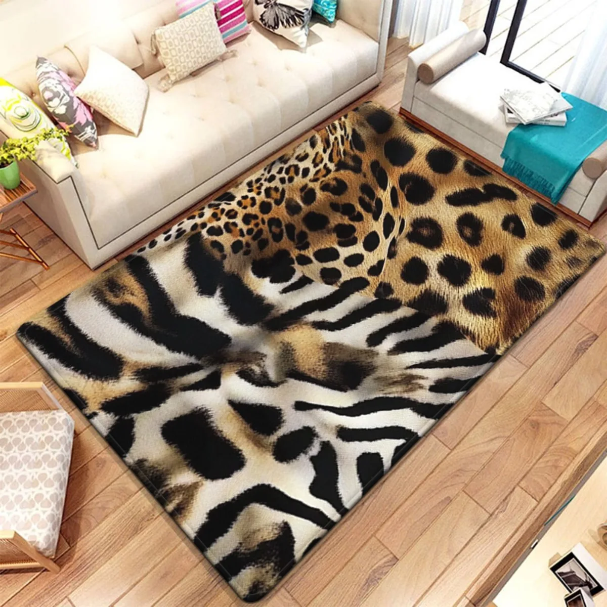 High Quality Animal Print Rug Boho Zebra Leopard Safari Fluffy Throw Carpet for Living Room Decor Accent Mat