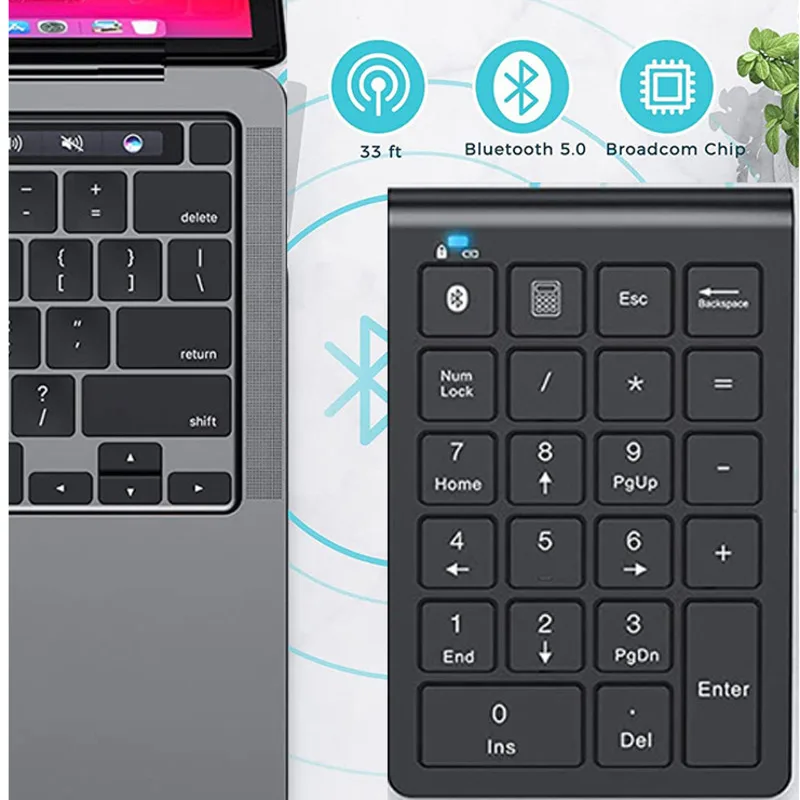 JOMAA-miniteclado numérico inalámbrico, teclado ergonómico con Bluetooth, recargable, 22 teclas, para PC/portátil/escritorio