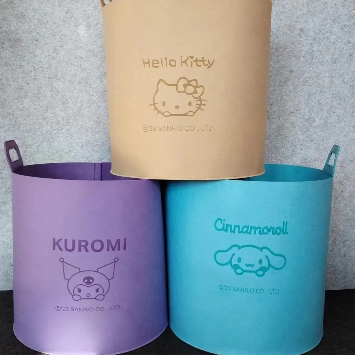 Sanrio Kawaii Hello Kitty Folding Felt Storage Bucket Kuromi Cinnamoroll Anime Cartoon Large Capacity Home Dirty Clothes Baskets