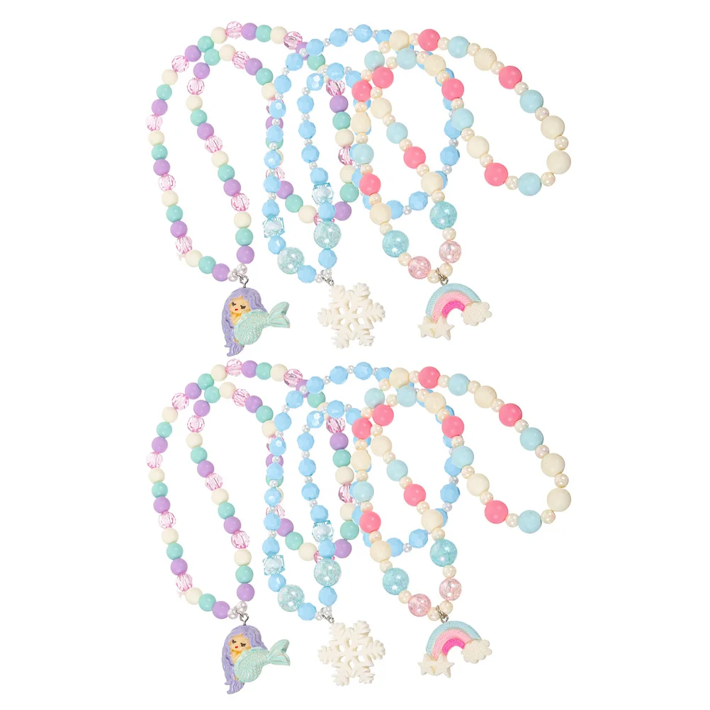 

6pcs Resin Cartoon Necklace For Kids Girls Teen Pendant Jewelry Colorful Portable Neck Chain Festival Gift Set Beach Decor