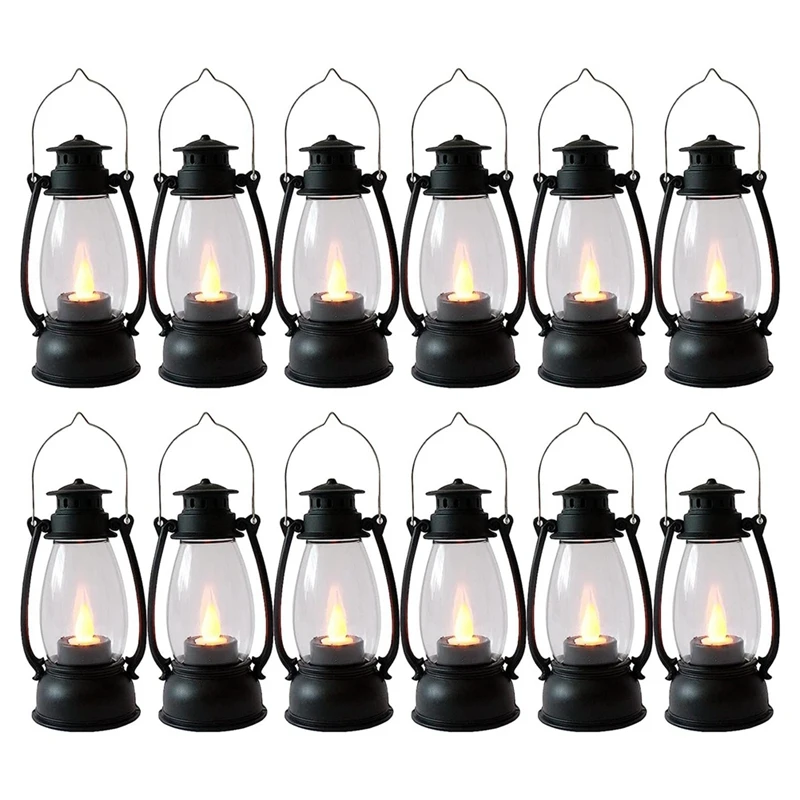 

Vintag Candle Lanterns Small Hanging Lanterns For Indoors 12Pcs With Flicker Candles For Home Decor Black
