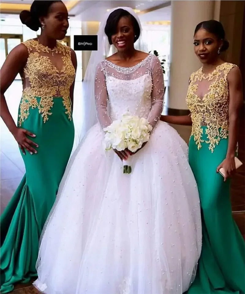 Customized Sensual Looking Fancy Clingy Ball Gown Scoop Long Sleeves Beaded Custom Made Wedding Gown Bridal Dresses 2025