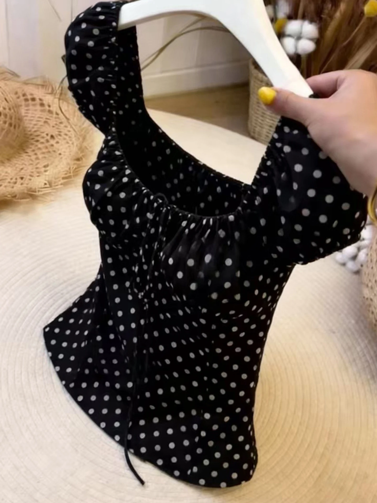 

Polka Dot Design Short Sleeve Soft Versatile Light Maturity Style Beautiful Slimming Top Summer Fashionable Ladies Shirt