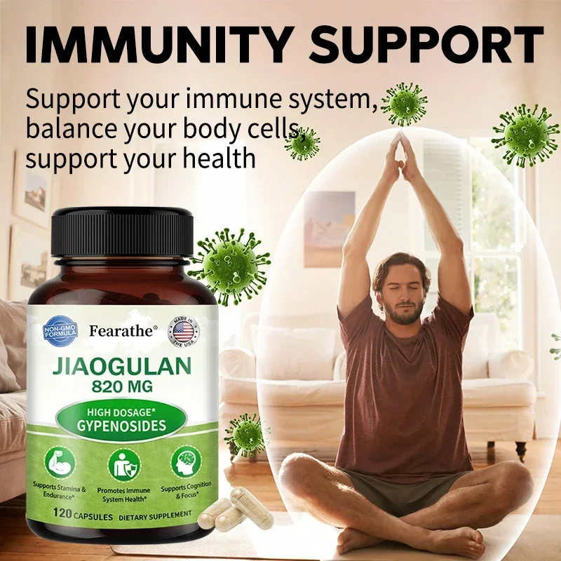 Jiaogulan 820 mg 120 Veggie Capsules (Vegan, Non-GMO, Black Pepper) Helps with Endurance, Immunity, Cognition and Focus