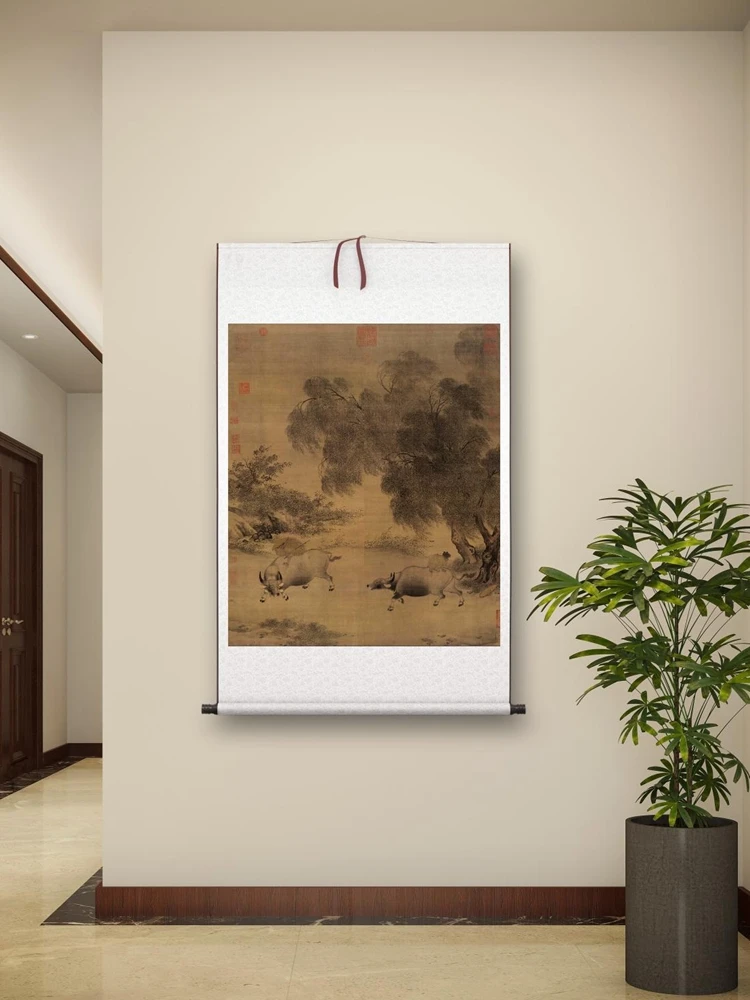 Li Di (971-1047) Painting of a Pastoral Return in Wind and Rain Ancient artwork Home decoration Collecting and Appreciating Stud