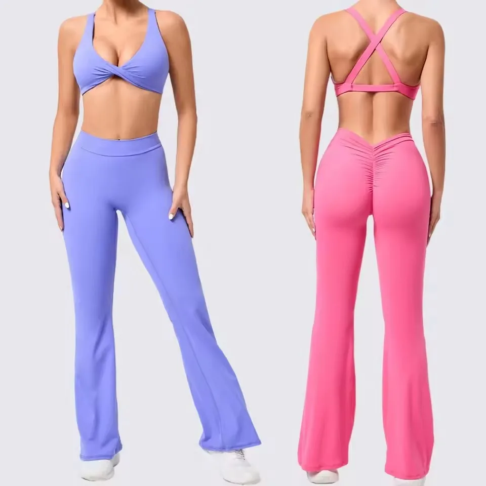 Yoga Set Yoga Flared Set Sport Fitness High Waist Training Pants for Lifting Hips Running Training Flared Gym for Women Sexy