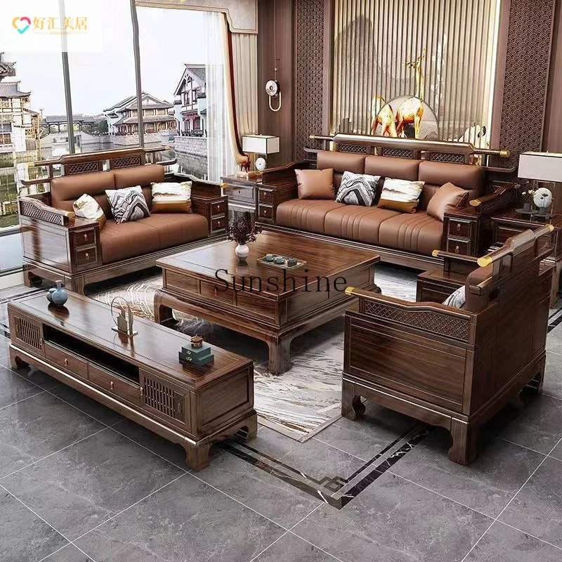 Winter and summer new Chinese-style solid wood sofa household living room size apartment  FT