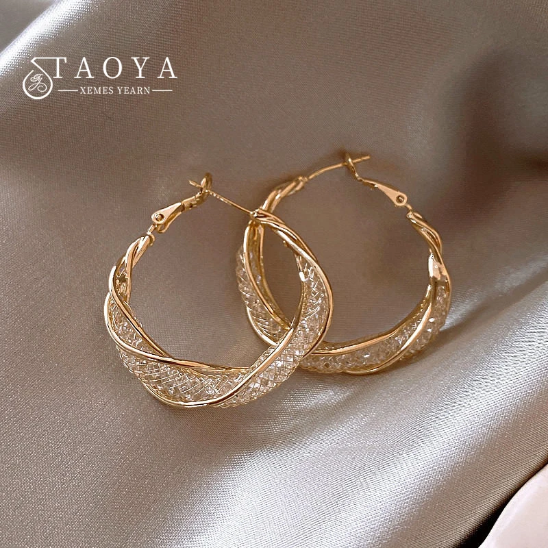 Metal Mesh Embedded Artificial Crystal Irregular Round Hoop Earrings Luxury Jewelry Accessories for Women Trendy Party Wear 2026