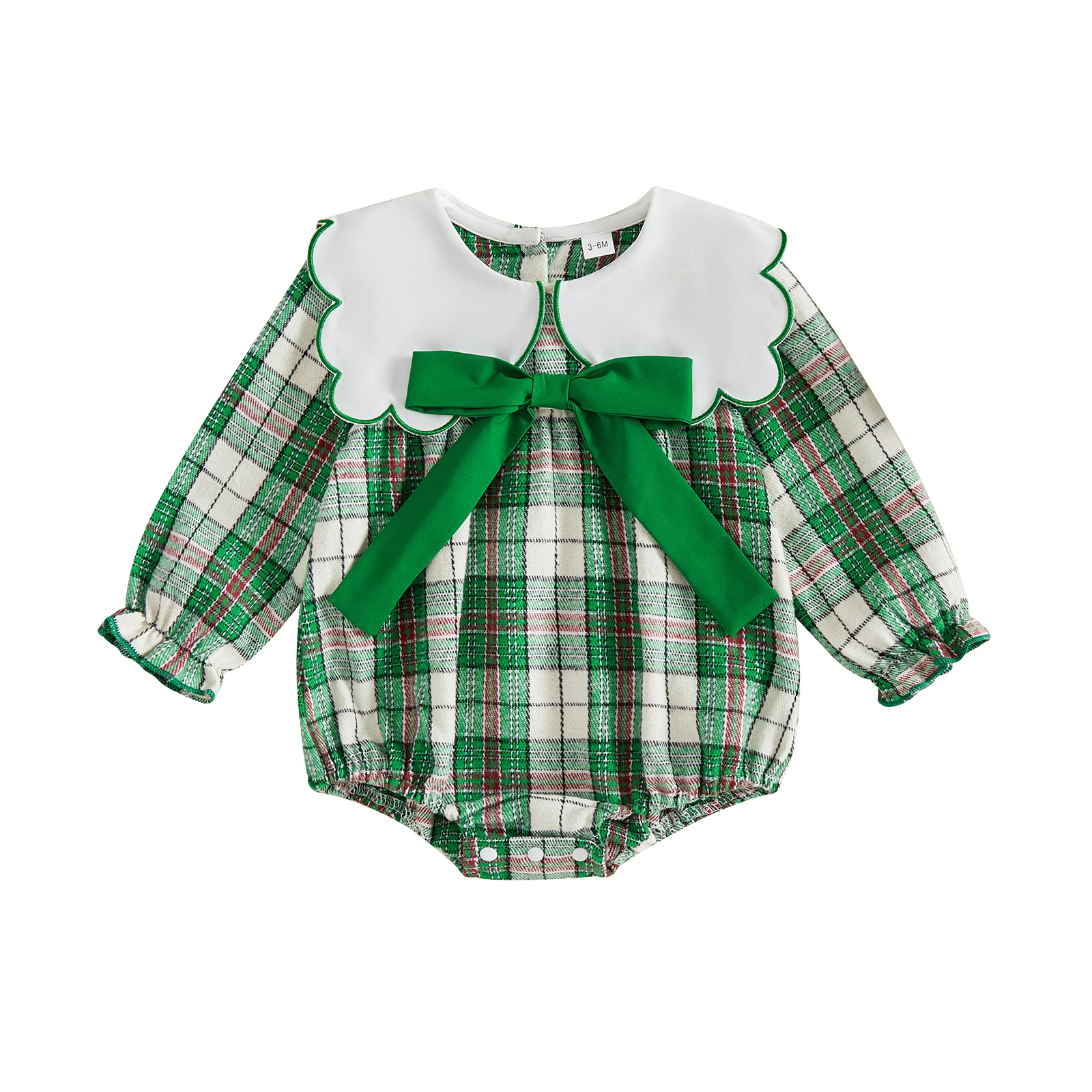 Baby Girl Winter Romper Long Sleeve Round Neck Plaid Print Bodysuit