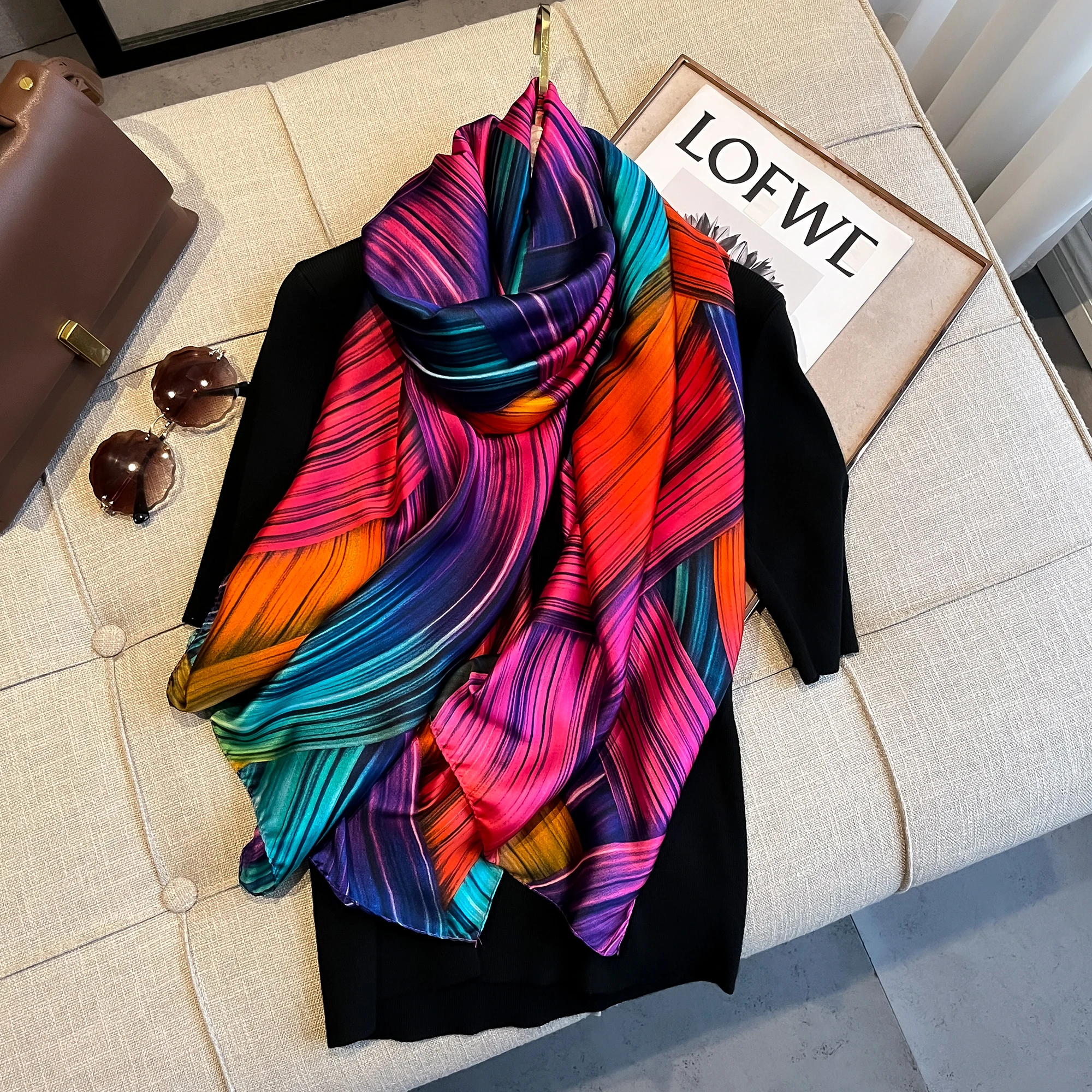 

180*90cm classic Silk Scarf Women Foulard Office lady Large New Fashion Print Beach Hijab shawl warp bandanna muffler pareo