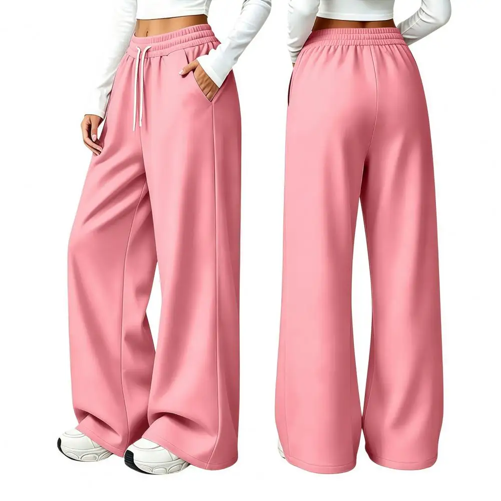 Warm Thermal Sweatpants Fleece Lined Winter Trousers Women Wide Leg Pants for Fall Winter Drawstring Elastic Waist Trousers