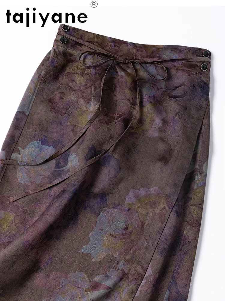 TAJIYANE 100% Natural Mulberry Silk Skirt Fashion Jacquard Summer Skirt Reversible Long Skirt Woman Clothing 2025 Юбка Женская