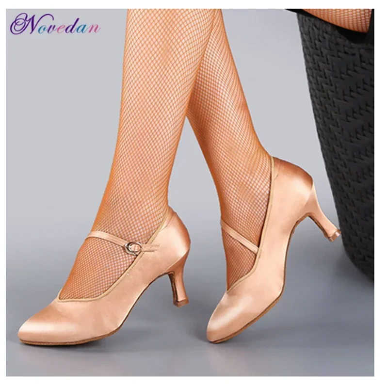 Women Ballroom Dance Standard Shoes Satin High Heel Ladies Girls Closed Toe Party Modern Quickstep Waltz Salsa Latin Dance Shoes