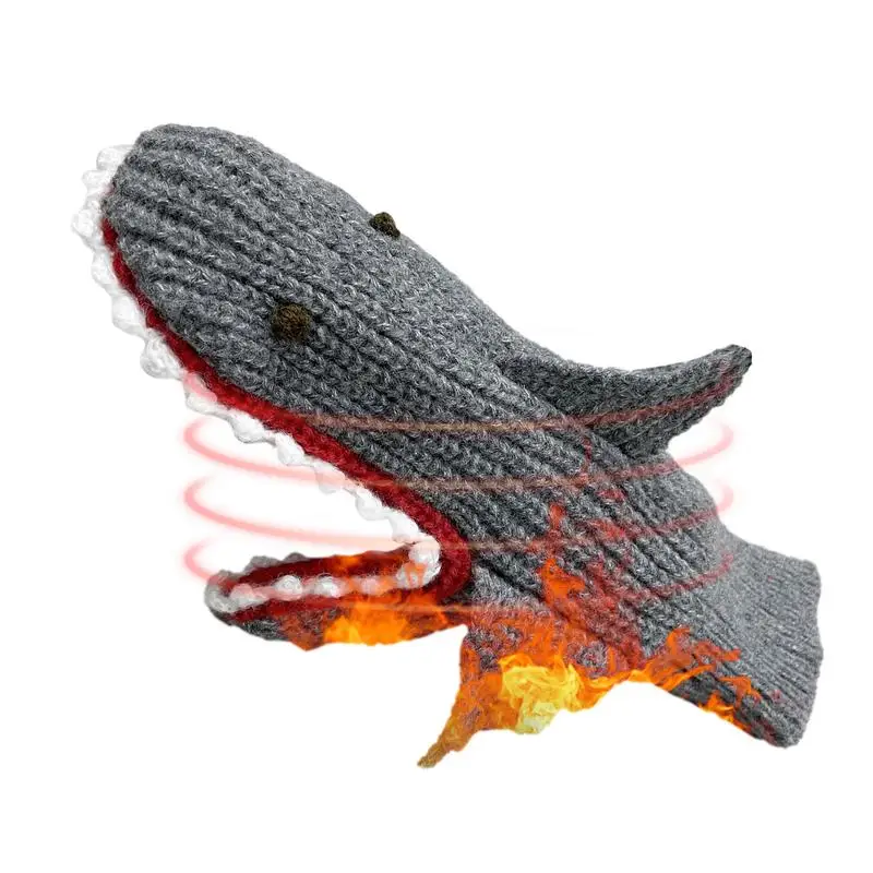 

Winter Knit Gloves Warm Knitted Gloves 3D Shark Design Full Finger Motorcycle Gloves Warm Mittens For Cycling Skiing