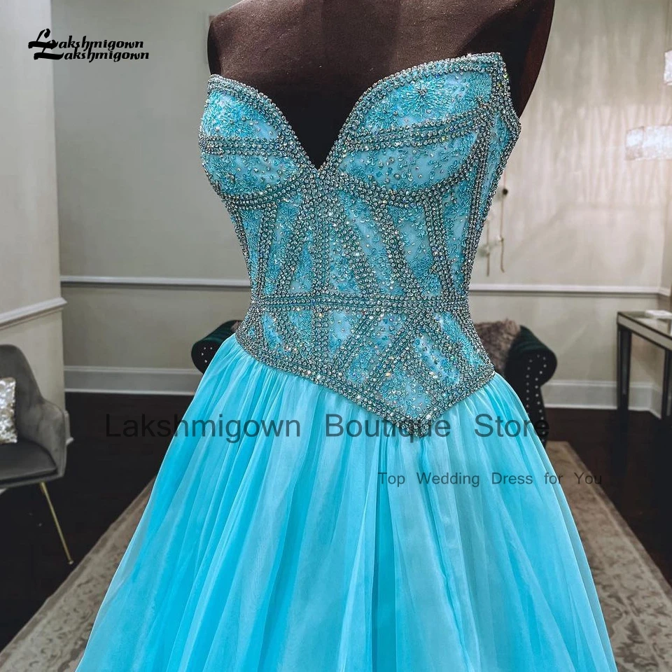 Lakshmigown Luxury Sky Blue Organza Evening Party Dress For Weddings 2024 Vestidos Crystals Long  Women Prom Dresses image 2