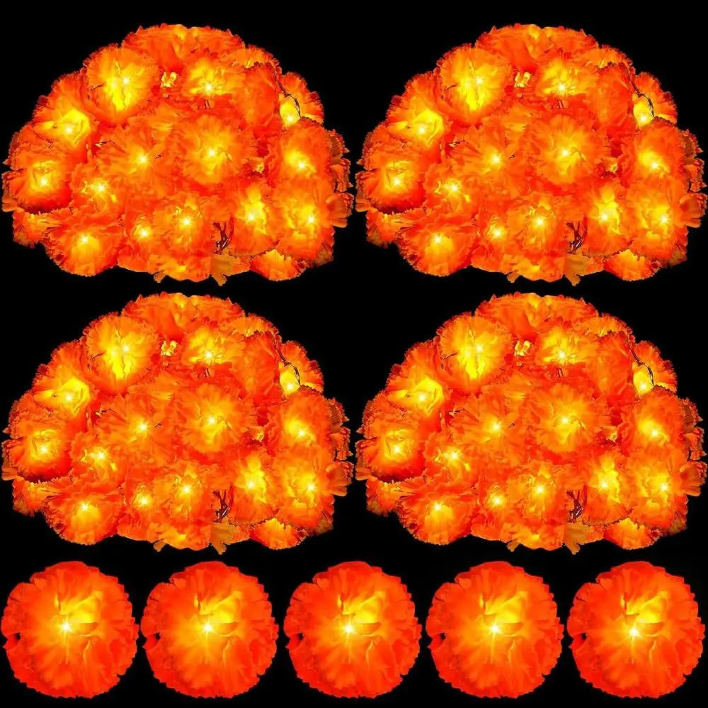 Battery Powered/Solar Powered Marigold Garland Lights Warm Light Orange Fairy Lights Festival Atmosphere for 10LED/30LED