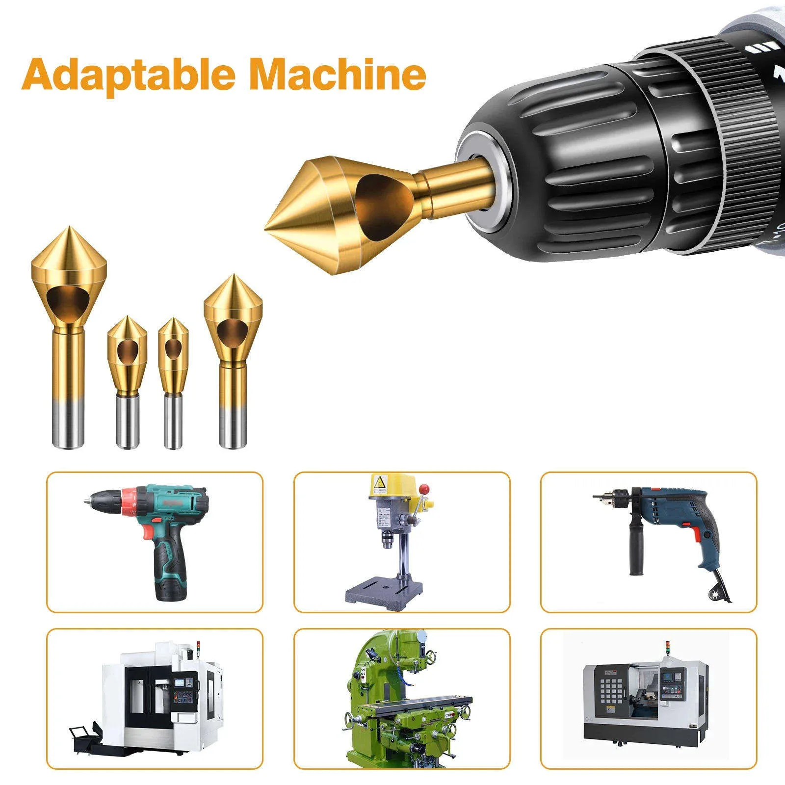 4 Pcs 90 Degree Countersink Drill Bit Set, Titanium Coated Chamfer Tool Deburring Bit for Wood Metal Plastic