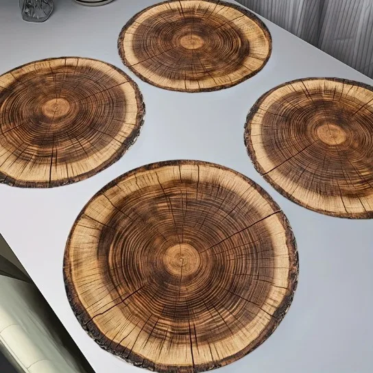 VIKAMA Round Tree Ring Placemat Vintage Wood Slice Table Mat Waterproof Heat Resistant Plate Pad Farmhouse Kitchen Dining Decor