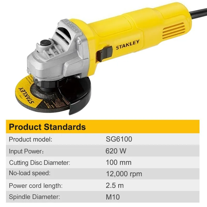 STANLEY Angle Grinder SGM145 1400W 125mm Grinding Machine SG6100 620W 100mm Polisher Cutting Tools